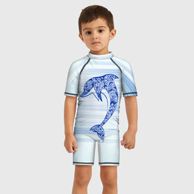 Детский купальный костюм 3D с принтом Дельфин в Петрозаводске, Полиэстер 85%, Спандекс 15% | застежка на молнии на спине | cute | dolphin | два дельфина | дельфин | дельфин в море | дельфинами | милый | мир | подводный
