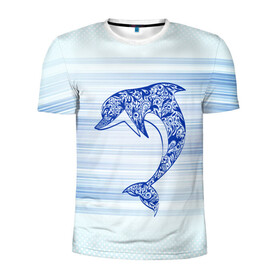 Мужская футболка 3D спортивная с принтом Дельфин в Петрозаводске, 100% полиэстер с улучшенными характеристиками | приталенный силуэт, круглая горловина, широкие плечи, сужается к линии бедра | Тематика изображения на принте: cute | dolphin | два дельфина | дельфин | дельфин в море | дельфинами | милый | мир | подводный