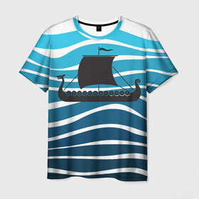 Мужская футболка 3D с принтом Корабль в Петрозаводске, 100% полиэфир | прямой крой, круглый вырез горловины, длина до линии бедер | Тематика изображения на принте: sailboat | кораблик | корабль | лодка | парус | паруса | парусная лодка | тату | татуировка | черные