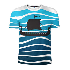 Мужская футболка 3D спортивная с принтом Корабль в Петрозаводске, 100% полиэстер с улучшенными характеристиками | приталенный силуэт, круглая горловина, широкие плечи, сужается к линии бедра | Тематика изображения на принте: sailboat | кораблик | корабль | лодка | парус | паруса | парусная лодка | тату | татуировка | черные