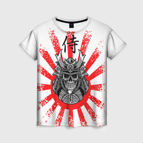 Женская футболка 3D с принтом Самурай в Петрозаводске, 100% полиэфир ( синтетическое хлопкоподобное полотно) | прямой крой, круглый вырез горловины, длина до линии бедер | japan | nippon | samurai | воин | иероглиф | императорский | ниппон | самурай | флаг | хагакурэ | череп | япония