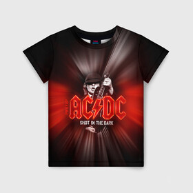 Детская футболка 3D с принтом AC/DC: Angus Young в Петрозаводске, 100% гипоаллергенный полиэфир | прямой крой, круглый вырез горловины, длина до линии бедер, чуть спущенное плечо, ткань немного тянется | ac | ac dc | ac|dc | angus young | dc. logo | hard | rock | ангус янг | логотип