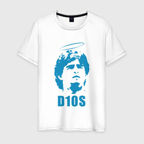 Мужская футболка хлопок с принтом Dios Maradona в Петрозаводске, 100% хлопок | прямой крой, круглый вырез горловины, длина до линии бедер, слегка спущенное плечо. | argentina | maradona | messi | sport | аргентина | гол | диего | марадона | месси | мяч | рука бога | спорт | футбол | чемпион