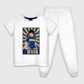 Детская пижама хлопок с принтом Maradona - Adios в Петрозаводске, 100% хлопок |  брюки и футболка прямого кроя, без карманов, на брюках мягкая резинка на поясе и по низу штанин
 | Тематика изображения на принте: argentina | maradona | messi | sport | аргентина | гол | диего | марадона | месси | мяч | рука бога | спорт | футбол | чемпион