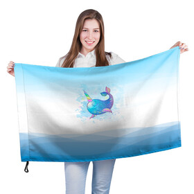 Флаг 3D с принтом Дельфин единорог в Петрозаводске, 100% полиэстер | плотность ткани — 95 г/м2, размер — 67 х 109 см. Принт наносится с одной стороны | cute | dolphin | unicorn | два дельфина | дельфин | дельфин в море | дельфинами | единорог | милый | мир | подводный