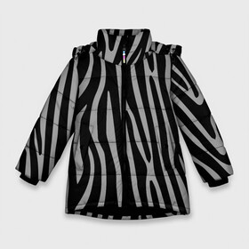 Зимняя куртка для девочек 3D с принтом Zebra Camouflage в Петрозаводске, ткань верха — 100% полиэстер; подклад — 100% полиэстер, утеплитель — 100% полиэстер. | длина ниже бедра, удлиненная спинка, воротник стойка и отстегивающийся капюшон. Есть боковые карманы с листочкой на кнопках, утяжки по низу изделия и внутренний карман на молнии. 

Предусмотрены светоотражающий принт на спинке, радужный светоотражающий элемент на пуллере молнии и на резинке для утяжки. | animal | blackandwhite | camouflage | stripes | zebra