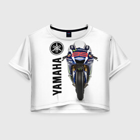 Женская футболка Crop-top 3D с принтом YAMAHA [002] в Петрозаводске, 100% полиэстер | круглая горловина, длина футболки до линии талии, рукава с отворотами | moto | yamaha | мотоцикл | ямана | ямаха