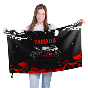 Флаг 3D с принтом YAMAHA [004] в Петрозаводске, 100% полиэстер | плотность ткани — 95 г/м2, размер — 67 х 109 см. Принт наносится с одной стороны | Тематика изображения на принте: moto | yamaha | мотоцикл | ямана | ямаха