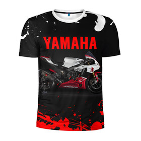 Мужская футболка 3D спортивная с принтом YAMAHA [004] в Петрозаводске, 100% полиэстер с улучшенными характеристиками | приталенный силуэт, круглая горловина, широкие плечи, сужается к линии бедра | moto | yamaha | мотоцикл | ямана | ямаха