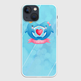 Чехол для iPhone 13 mini с принтом Два дельфина. I love you в Петрозаводске,  |  | cute | dolphin | i love you | два дельфина | дельфин | дельфин в море | дельфинами | любовь | милый | мир | подводный
