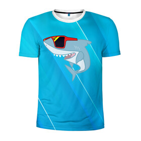 Мужская футболка 3D спортивная с принтом Акула в очках в Петрозаводске, 100% полиэстер с улучшенными характеристиками | приталенный силуэт, круглая горловина, широкие плечи, сужается к линии бедра | shark | акула | акуленок | акулы | жители | клыки | море | морские | океан | очки | рыба | черные