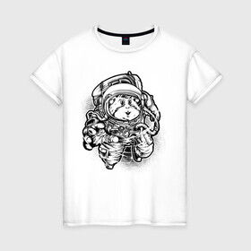 Женская футболка хлопок с принтом Хомяк космонавт в Петрозаводске, 100% хлопок | прямой крой, круглый вырез горловины, длина до линии бедер, слегка спущенное плечо | астронавт | астрономия | космонавты | космос | хомяк космонавт