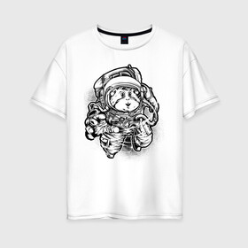 Женская футболка хлопок Oversize с принтом Хомяк космонавт в Петрозаводске, 100% хлопок | свободный крой, круглый ворот, спущенный рукав, длина до линии бедер
 | астронавт | астрономия | космонавты | космос | хомяк космонавт
