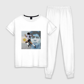 Женская пижама хлопок с принтом Maradona Goal в Петрозаводске, 100% хлопок | брюки и футболка прямого кроя, без карманов, на брюках мягкая резинка на поясе и по низу штанин | argentina | maradona | messi | sport | аргентина | гол | диего | марадона | месси | мяч | рука бога | спорт | футбол | чемпион