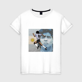 Женская футболка хлопок с принтом Maradona Goal в Петрозаводске, 100% хлопок | прямой крой, круглый вырез горловины, длина до линии бедер, слегка спущенное плечо | argentina | maradona | messi | sport | аргентина | гол | диего | марадона | месси | мяч | рука бога | спорт | футбол | чемпион