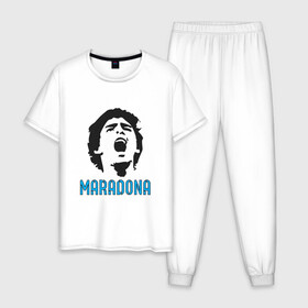Мужская пижама хлопок с принтом Maradona Scream в Петрозаводске, 100% хлопок | брюки и футболка прямого кроя, без карманов, на брюках мягкая резинка на поясе и по низу штанин
 | argentina | maradona | messi | sport | аргентина | гол | диего | марадона | месси | мяч | рука бога | спорт | футбол | чемпион