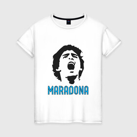 Женская футболка хлопок с принтом Maradona Scream в Петрозаводске, 100% хлопок | прямой крой, круглый вырез горловины, длина до линии бедер, слегка спущенное плечо | argentina | maradona | messi | sport | аргентина | гол | диего | марадона | месси | мяч | рука бога | спорт | футбол | чемпион
