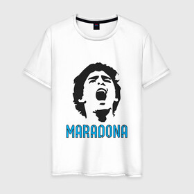 Мужская футболка хлопок с принтом Maradona Scream в Петрозаводске, 100% хлопок | прямой крой, круглый вырез горловины, длина до линии бедер, слегка спущенное плечо. | argentina | maradona | messi | sport | аргентина | гол | диего | марадона | месси | мяч | рука бога | спорт | футбол | чемпион