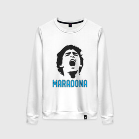 Женский свитшот хлопок с принтом Maradona Scream в Петрозаводске, 100% хлопок | прямой крой, круглый вырез, на манжетах и по низу широкая трикотажная резинка  | argentina | maradona | messi | sport | аргентина | гол | диего | марадона | месси | мяч | рука бога | спорт | футбол | чемпион
