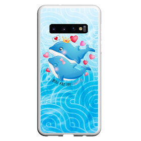 Чехол для Samsung Galaxy S10 с принтом Два дельфина в Петрозаводске, Силикон | Область печати: задняя сторона чехла, без боковых панелей | Тематика изображения на принте: cute | dolphin | два дельфина | дельфин | дельфин в море | дельфинами | любовь | милый | мир | подводный | сердечки