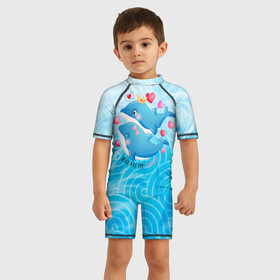 Детский купальный костюм 3D с принтом Два дельфина в Петрозаводске, Полиэстер 85%, Спандекс 15% | застежка на молнии на спине | cute | dolphin | два дельфина | дельфин | дельфин в море | дельфинами | любовь | милый | мир | подводный | сердечки