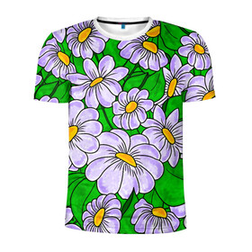 Мужская футболка 3D спортивная с принтом Цветы Лавандовые ромашки в Петрозаводске, 100% полиэстер с улучшенными характеристиками | приталенный силуэт, круглая горловина, широкие плечи, сужается к линии бедра | Тематика изображения на принте: chamomile | flowers | summer | акварельные | бабочки | бутоны | весна | ветки | дача | девушкам | красочные | лепестки | лес | летний | лето | листья | отпуск | поляна | природа | растения | ромашки | сад | солнце