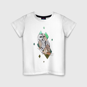 Детская футболка хлопок с принтом Owl rhombus в Петрозаводске, 100% хлопок | круглый вырез горловины, полуприлегающий силуэт, длина до линии бедер | геометрия | графика | природа | птицы | реализм | рисунок | ромб | ручная рисовка | сова