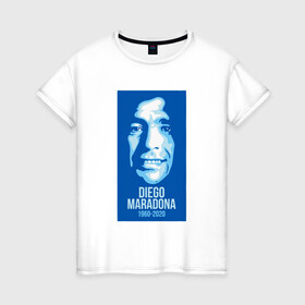 Женская футболка хлопок с принтом Super Maradona в Петрозаводске, 100% хлопок | прямой крой, круглый вырез горловины, длина до линии бедер, слегка спущенное плечо | argentina | maradona | messi | sport | аргентина | гол | диего | марадона | месси | мяч | рука бога | спорт | футбол | чемпион