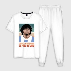 Мужская пижама хлопок с принтом Maradona - El Pibe De Oro в Петрозаводске, 100% хлопок | брюки и футболка прямого кроя, без карманов, на брюках мягкая резинка на поясе и по низу штанин
 | Тематика изображения на принте: argentina | maradona | messi | sport | аргентина | гол | диего | марадона | месси | мяч | рука бога | спорт | футбол | чемпион