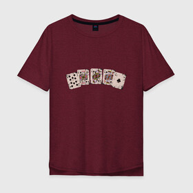 Мужская футболка хлопок Oversize с принтом Royal Flush Флеш Роял Покер в Петрозаводске, 100% хлопок | свободный крой, круглый ворот, “спинка” длиннее передней части | Тематика изображения на принте: art | cards | casino | king | play cards | poker | retro | texas hold em | vintage | арт | валет | винтаж | дама | игральные карты | иллюстрация | казино | комбинация | король | ретро | старые карты | техасский холд | туз | флеш рояль