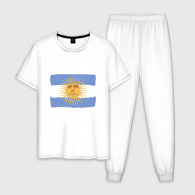 Мужская пижама хлопок с принтом Maradona Sun в Петрозаводске, 100% хлопок | брюки и футболка прямого кроя, без карманов, на брюках мягкая резинка на поясе и по низу штанин
 | argentina | maradona | messi | sport | аргентина | гол | диего | марадона | месси | мяч | рука бога | спорт | футбол | чемпион