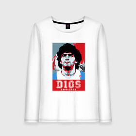 Женский лонгслив хлопок с принтом Марадона - Dios в Петрозаводске, 100% хлопок |  | argentina | maradona | messi | sport | аргентина | гол | диего | марадона | месси | мяч | рука бога | спорт | футбол | чемпион