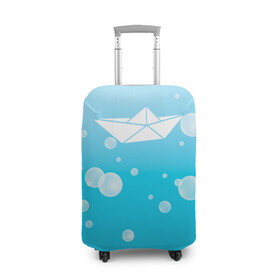 Чехол для чемодана 3D с принтом Бумажный кораблик в Петрозаводске, 86% полиэфир, 14% спандекс | двустороннее нанесение принта, прорези для ручек и колес | бумажный | кораблик | кораблики на синем | корабль | пузыри