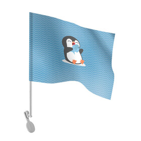 Флаг для автомобиля с принтом Пингвин в Петрозаводске, 100% полиэстер | Размер: 30*21 см | ест рыбу | морские | океан | пингвин | пингвинчик | рыба | рыбку