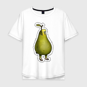 Мужская футболка хлопок Oversize с принтом Попугруша в Петрозаводске, 100% хлопок | свободный крой, круглый ворот, “спинка” длиннее передней части | mutant | parrot | pear | popu pear | sandal | груша | попугай | попугруша | сандали
