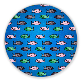 Коврик для мышки круглый с принтом Рыбки в Петрозаводске, резина и полиэстер | круглая форма, изображение наносится на всю лицевую часть | fish | море | морские | на синем | паттерн | рыба | рыбки | рыбы