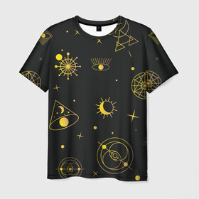 Мужская футболка 3D с принтом Эзотерика в Петрозаводске, 100% полиэфир | прямой крой, круглый вырез горловины, длина до линии бедер | гадание | глаз | гороскоп | желтый | звезды | знаки | зодиак | магия | оккультизм | тайны | эзотерика