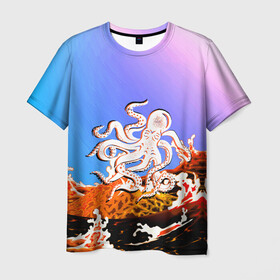 Мужская футболка 3D с принтом Осьминог в Лаве | Градиент в Петрозаводске, 100% полиэфир | прямой крой, круглый вырез горловины, длина до линии бедер | Тематика изображения на принте: animal | beast | fade | kraken | monster | moon | ocean | octopus | sea | water | waves | вода | волны | градиент | животные | звери | кракен | лава | луна | монстр | море | небо | огонь | океан | осьминог | рыбы | щупальца