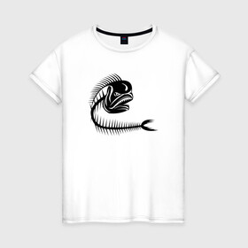 Женская футболка хлопок с принтом Скелет рыбы в Петрозаводске, 100% хлопок | прямой крой, круглый вырез горловины, длина до линии бедер, слегка спущенное плечо | fish | кости | паттерн | рыба | рыбы | с скелетом рыбы | скелет