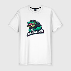Мужская футболка хлопок Slim с принтом Аллигатор в Петрозаводске, 92% хлопок, 8% лайкра | приталенный силуэт, круглый вырез ворота, длина до линии бедра, короткий рукав | alligator | crocodile | reptile | аллигатор | крокодил | крокодильчик