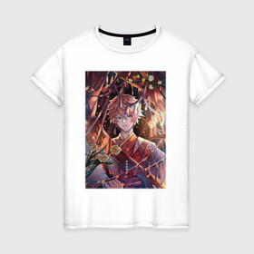 Женская футболка хлопок с принтом Tartaglia fan art в Петрозаводске, 100% хлопок | прямой крой, круглый вырез горловины, длина до линии бедер, слегка спущенное плечо | art | fanart | game | genshin | impact | tartaglia | арт | тарталья | фан