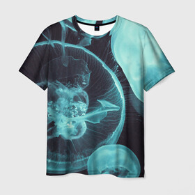 Мужская футболка 3D с принтом Медуза в Петрозаводске, 100% полиэфир | прямой крой, круглый вырез горловины, длина до линии бедер | medusa | животные | медузы | мир | подводный | рыбы | щупальца
