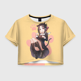 Женская футболка Crop-top 3D с принтом Neko Kaguya в Петрозаводске, 100% полиэстер | круглая горловина, длина футболки до линии талии, рукава с отворотами | anime | chika | chika fujiwara | kaguya | kaguya shinomiya | love | love detective | love is war | miyuki | shinomiya | аниме | анимэ | кагуя | любовь | любовь   это война | чика