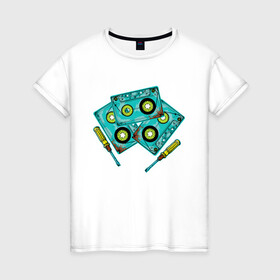 Женская футболка хлопок с принтом Кассета в Петрозаводске, 100% хлопок | прямой крой, круглый вырез горловины, длина до линии бедер, слегка спущенное плечо | винтаж | девяностые | кассеты | ностальгия | отвёртка | ретро | ссср