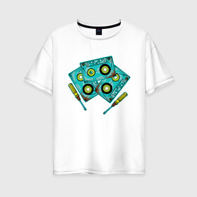 Женская футболка хлопок Oversize с принтом Кассета в Петрозаводске, 100% хлопок | свободный крой, круглый ворот, спущенный рукав, длина до линии бедер
 | винтаж | девяностые | кассеты | ностальгия | отвёртка | ретро | ссср