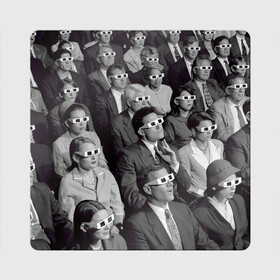 Магнит виниловый Квадрат с принтом Люди смотрят фильм в 3d очках в Петрозаводске, полимерный материал с магнитным слоем | размер 9*9 см, закругленные углы | Тематика изображения на принте: 20 век | 3д очки | art | black white | cinema | color | emotions | history | human | jacket | man | movie | nostalgia | retro | woman | женщина | искусство | история | кино | кинотеатр | классика | мужчина | ностальгия | пиджак | р
