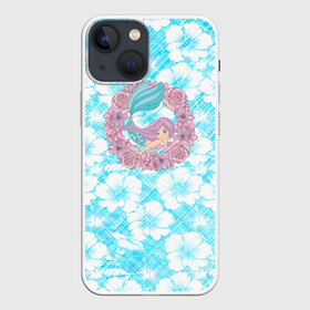 Чехол для iPhone 13 mini с принтом Русалочка и цветы в Петрозаводске,  |  | flowers | mermaid | морская | русалка | русалочка | ундина | цветы
