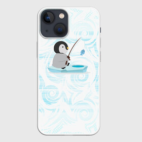 Чехол для iPhone 13 mini с принтом Пингвин рыбачит в Петрозаводске,  |  | Тематика изображения на принте: fish | fishing | ловит рыбу | пингвин | рыба | рыбалка | рыбачит