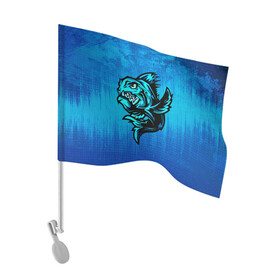 Флаг для автомобиля с принтом Пиранья в Петрозаводске, 100% полиэстер | Размер: 30*21 см | fish | piranha | живность | морская | на синем | пиранья | рыба