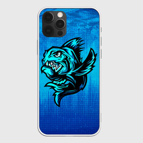 Чехол для iPhone 12 Pro с принтом Пиранья в Петрозаводске, силикон | область печати: задняя сторона чехла, без боковых панелей | Тематика изображения на принте: fish | piranha | живность | морская | на синем | пиранья | рыба